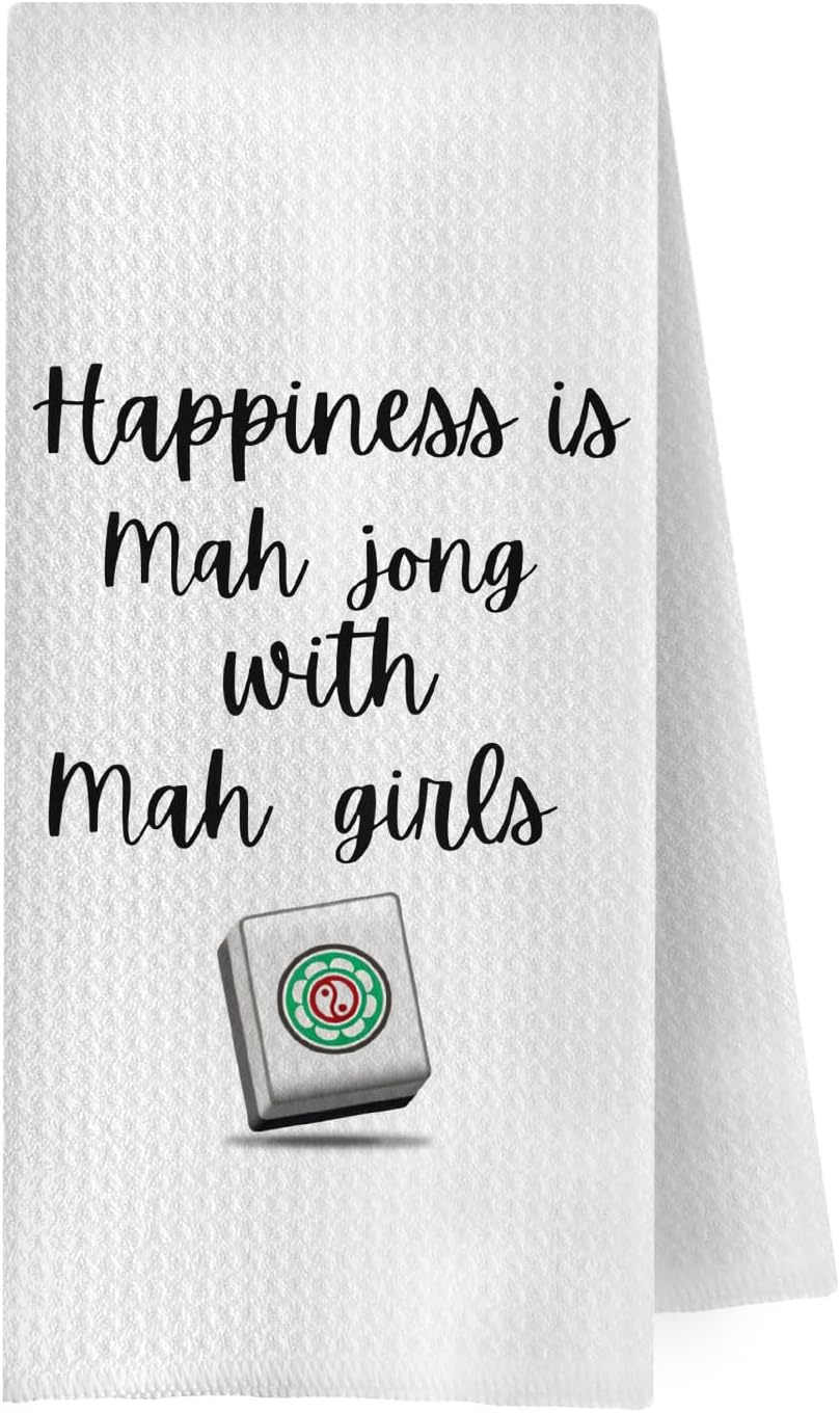 GCFET Mahjong Gifts Kitchen Towels - Mahjong Decorative Waffle Weave Dish Towels, Mahjong Hand Tea Towels for Kitchen Bathroom, Mahjong Gifts, 16x24 Inch