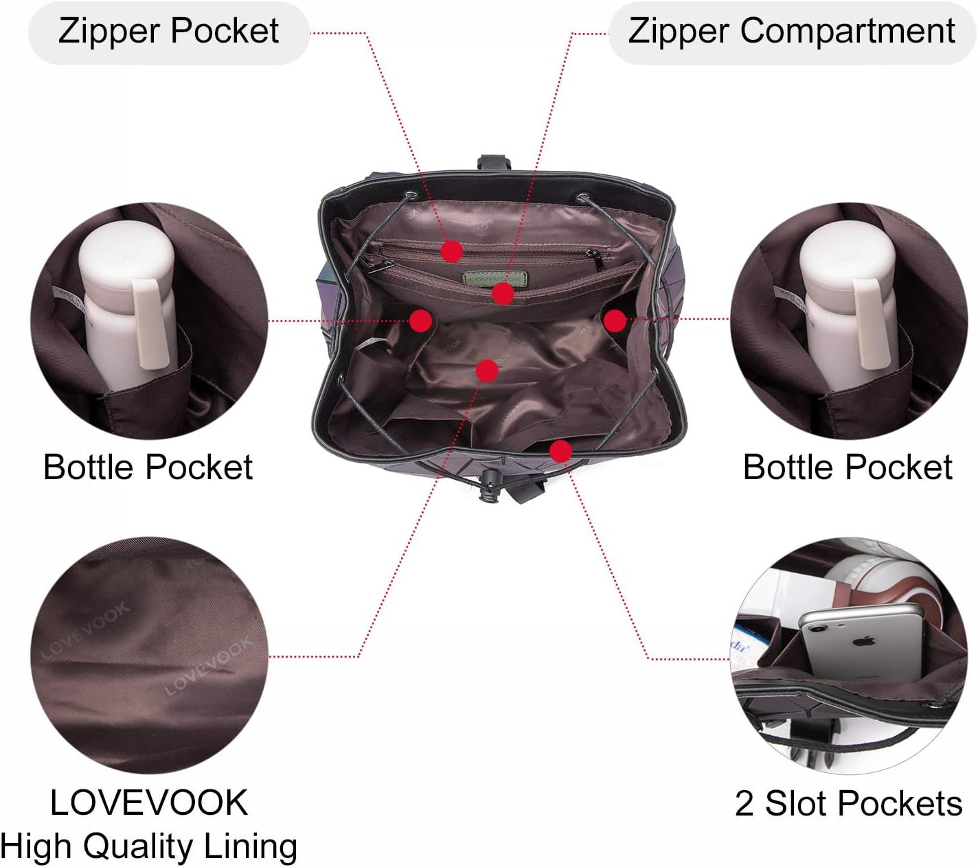 LOVEVOOK Geometric Luminous Purses and Handbags for Women Holographic Reflective Crossbody Bag Wallet - Image 6