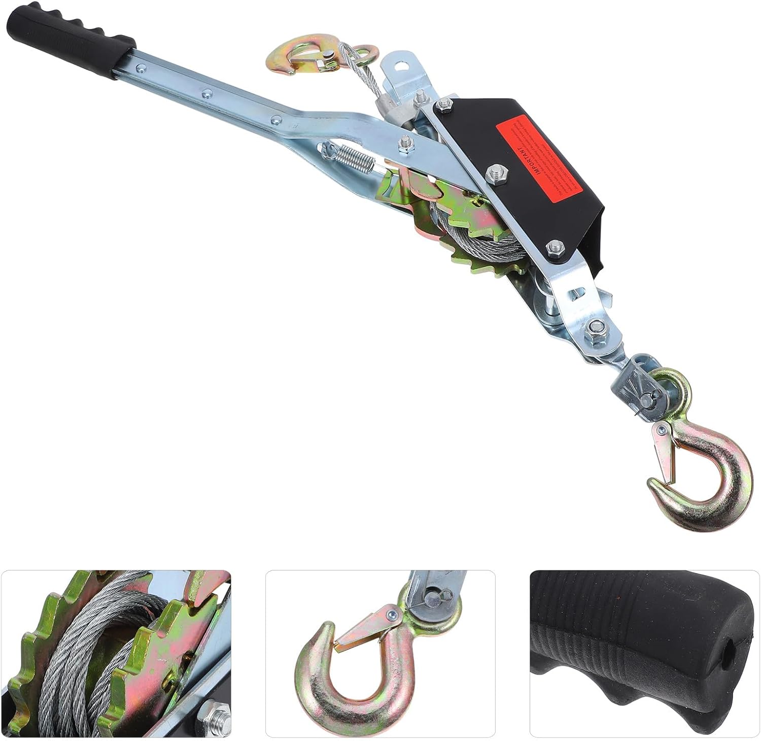 Steel Wire Cord Tensioner 1 Ton Manual Hand Cable Puller with Dual Hooks, Lightweight Black and Cord Come for Tree Felling and Industrial Use