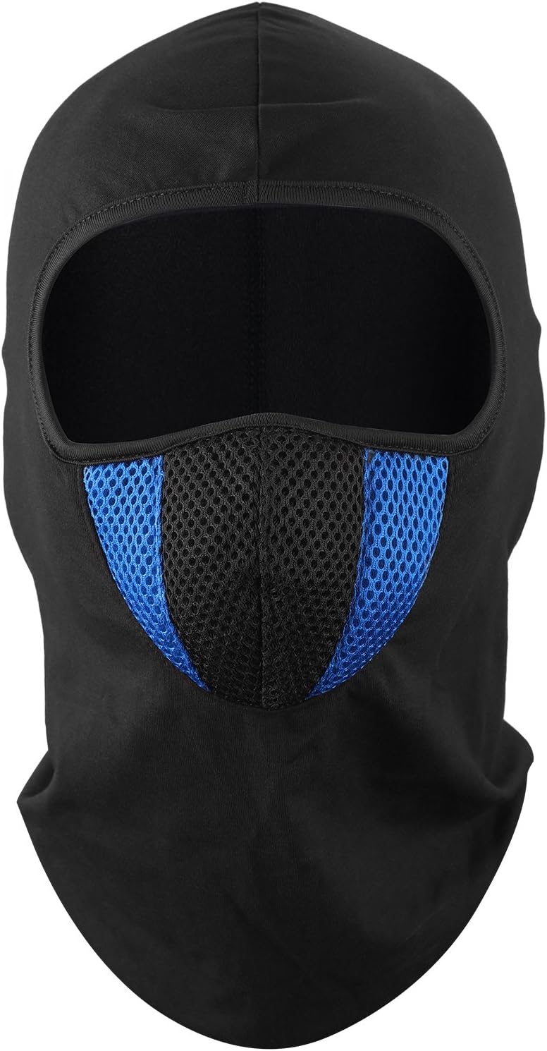 Dafunna Men's Windproof Cotton and Spandex Winter Warm Helmet Bike Face Mask for Electric Bikes (Black and Blue, 40.6*25cm)