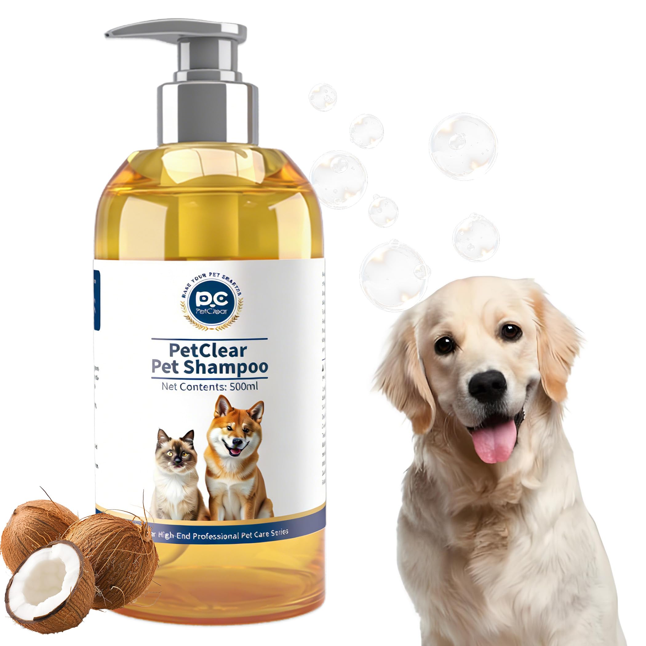PETCLEAR Dog Shampoo 500 ml, With Coconut Oil | pH Neutral | Moisturize | Easy to Rinse | Making Hair Brighter And Easier To Comb, Sensitive Shampoo for Dogs and Cats 1 Bottle