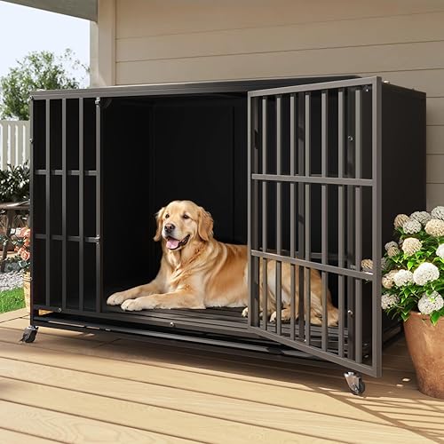 Miniatura 5 de Jaula para perros indestructible de alta ansiedad de 48 pulgadas con diseño cerrado, a prueba de escapes, para perros grandes, jaula para perros de