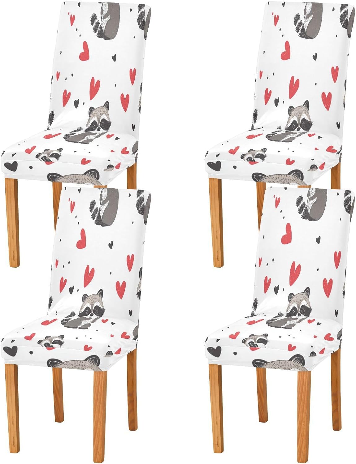 ALAZA Chair Covers for Dining Room, Cute Raccoons and_Hearts Stretch Chair Cover Sets Chair Protector Removable Washable for Ktichen Restaurant Hotel