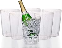 Vista 9 de Exquisite Paquete de 6 cubos de hielo desechables de plástico transparente con purpurina plateada de 96 onzas para fiestas, bueno como un enfriador