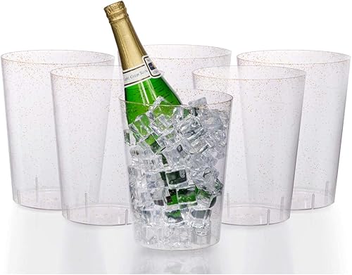 Miniatura 9 de Exquisite Paquete de 6 cubos de hielo desechables de plástico transparente con purpurina plateada de 96 onzas para fiestas, bueno como un enfriador