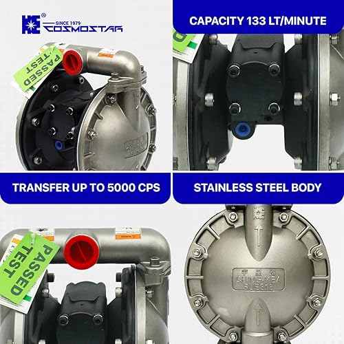 Miniatura 38 de COSMOSTAR D0903 Bomba de diafragma de aire doble de 3/4", cuerpo de aluminio, bola de teflón, asiento y diafragma, silenciador de bomba, bomba