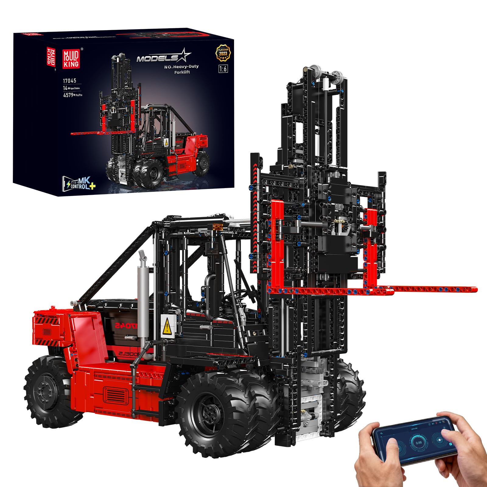 Mould King 17045 Technique Chariot élévateur lourd, kit de modélisation de camion pour adultes à l'échelle 1:6 avec détails authentiques, RC contrôlé par application avec Control+ (4579 pièces)