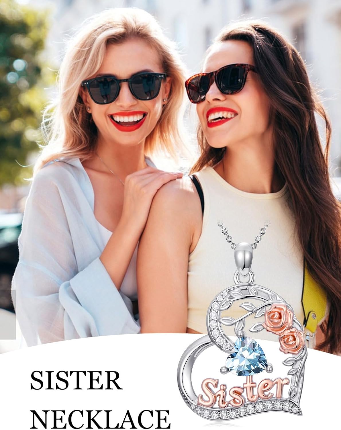 Sister Birthday Gifts for Sister 925 Sterling Silver Heart Rose Birthstone Necklace for Women Anniversary Valentines Day Gifts for Her - Image 4