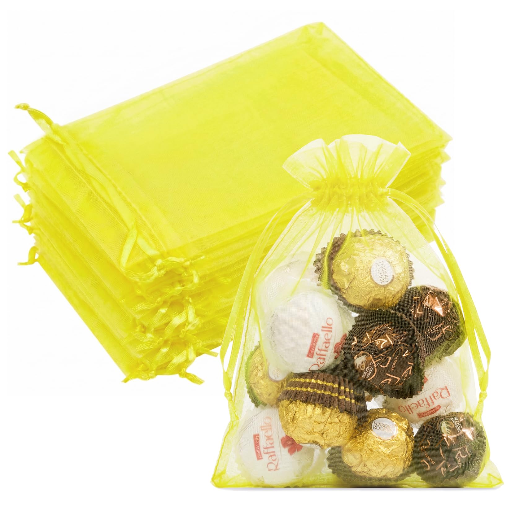 Crweety 50PCS Organza Bags 5x7 Yellow Small Gift Bags Mesh Drawstring