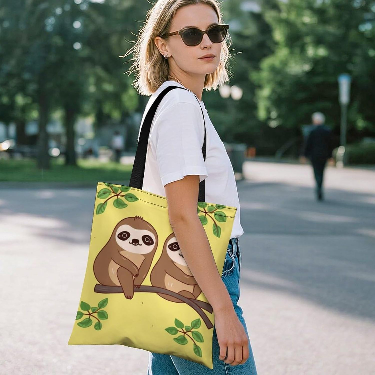 Cute Sloths on Yellow Lemons Tote Bag Large Treat Bags for Women Men image 2