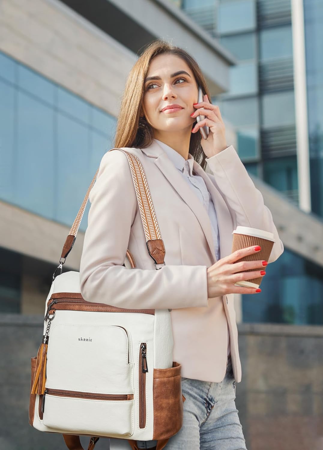 Shrrie Fashion Vegan Leather Backpack Purse for Women,Fits 15.6 Inch Laptop for Work Travel School - Image 2