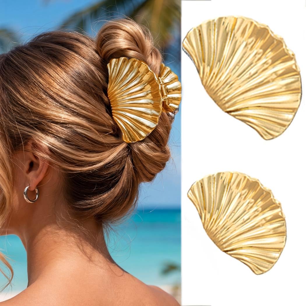 Kilshye Shell Hair Claw Clips Gold Metal Hair Clips Seashell Hair Accessories for Women (Pack of 2)