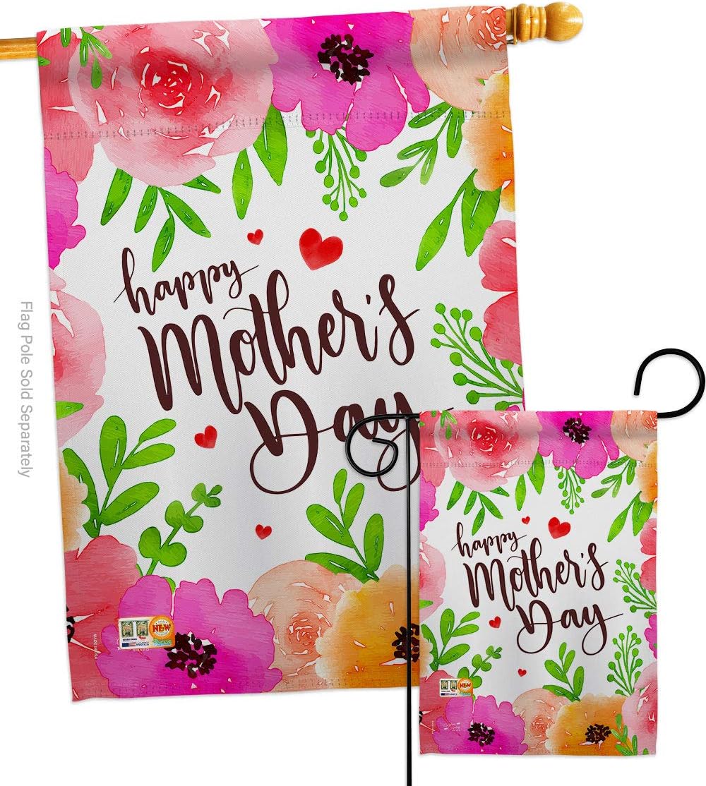 Colorful Happy Mother's Day Garden House Flag - Set Family Mom Mama Grandma Love Flowers Parent Sibling Relatives Grandparent - Decoration Banner Small Yard Gift Double-Sided Made In USA 28 X 40