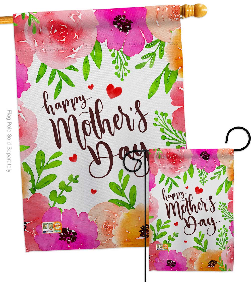 Colorful Happy Mother's Day Garden House Flag - Set Family Mom Mama Grandma Love Flowers Parent Sibling Relatives Grandparent - Decoration Banner Small Yard Gift Double-Sided Made In USA 28 X 40