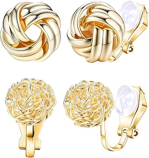 2 Pairs Clip On Earrings for Non Pierced Ears, Geometric Hollow Design, of Non Piercing Earrings for Women, Comfortable an... Price In India