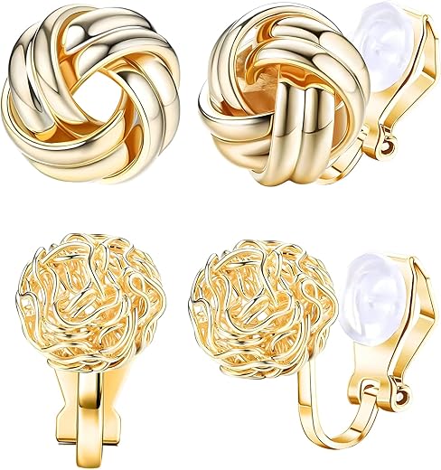 2 Pairs Clip On Earrings for Non Pierced Ears, Geometric Hollow Design, of Non Piercing Earrings for Women, Comfortable an...