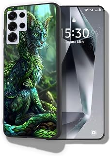for Samsung Galaxy S22 Ultra Case, Ultra Thin Soft Flexible TPU Cover with Pattern Design, Grade Shockproof Protection, Anti-Fingerprint Scratch Resistant, Forest Spirit Cat