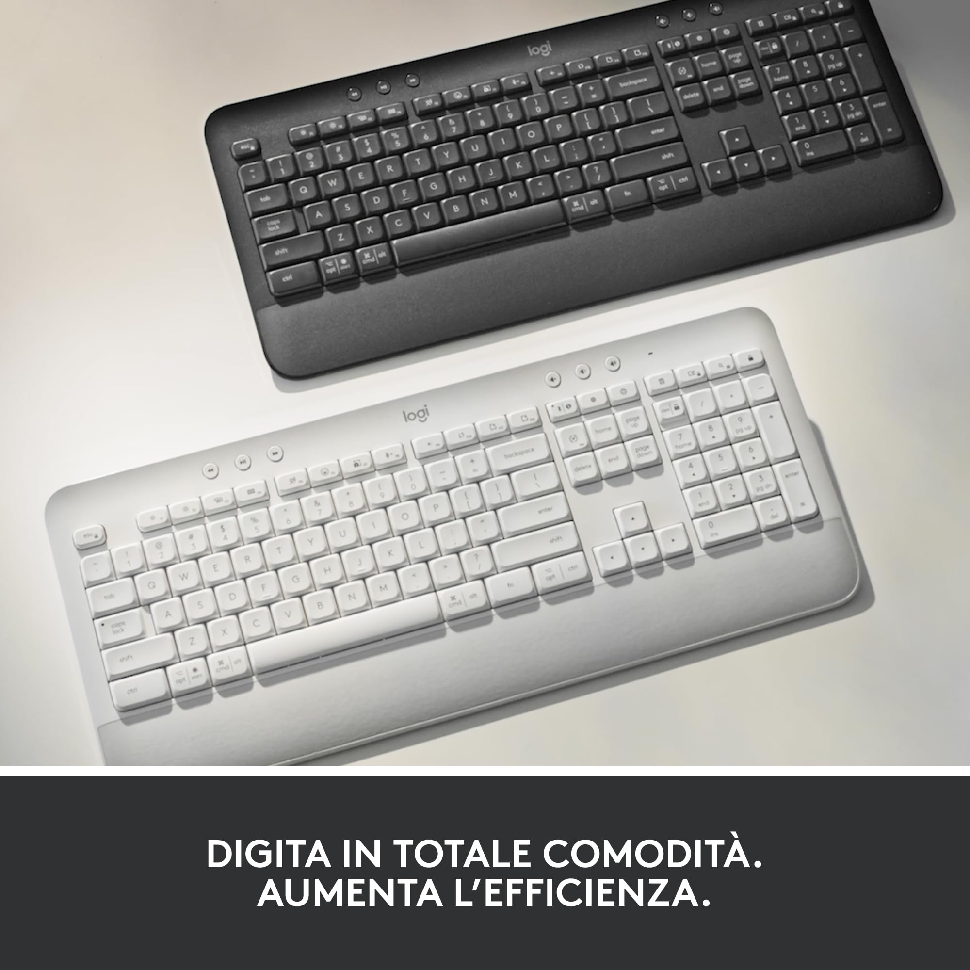 Logitech Signature K650, Tastiera Poggiapolsi Wireless Full-size con Bluetooth BLE o Ricevitore USB Logi Bolt, Tasti Smorzati e Tastierino, Compatibile con PC/Windows/Mac - Nero