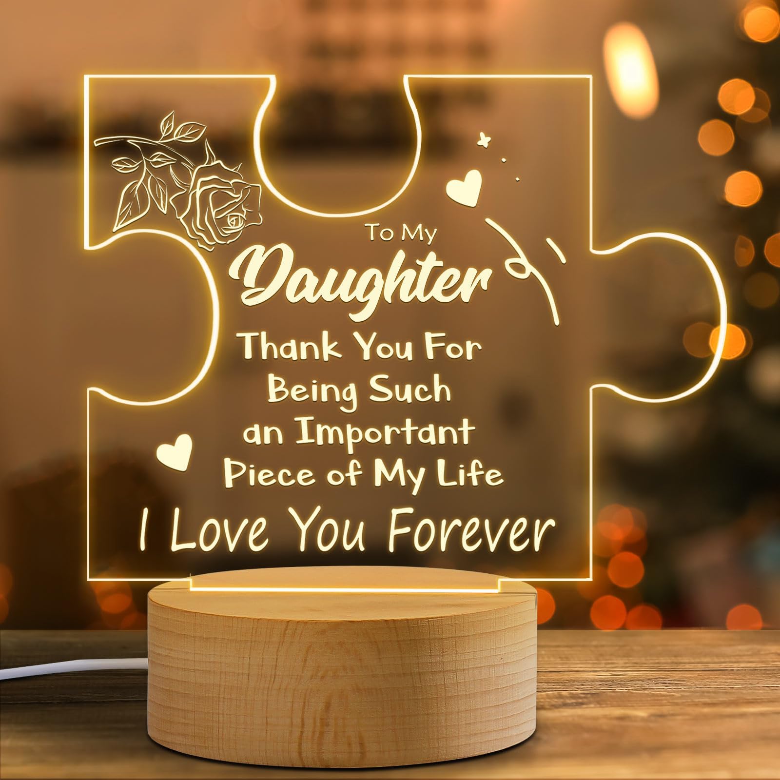 Coldbling Daughter Gifts from Mum Dad - Daughter Birthday Gifts, Puzzle-Shaped Night Light Lamp Daughter Gifts Ideas Christmas Xmas Thanksgiving Birthday Anniversary Present for Daughter Women