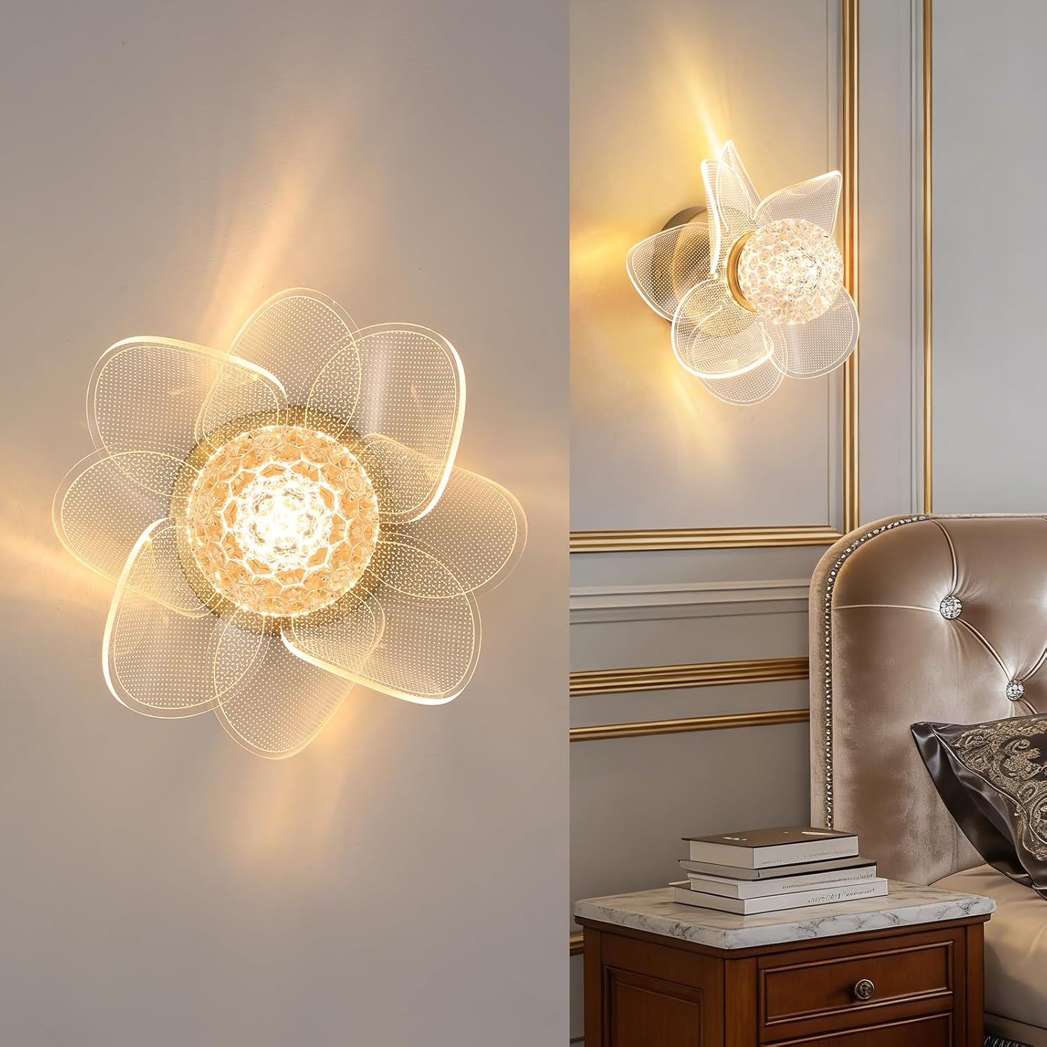 Wall Lamps for Bedroom with Bathroom Light Fixtures, Wall Lights for Living Room with 3 Color 3000K-6000K, Gold Modern LED Wall Sconce Light for Bedroom Living Room Corridor Vanity Hallway