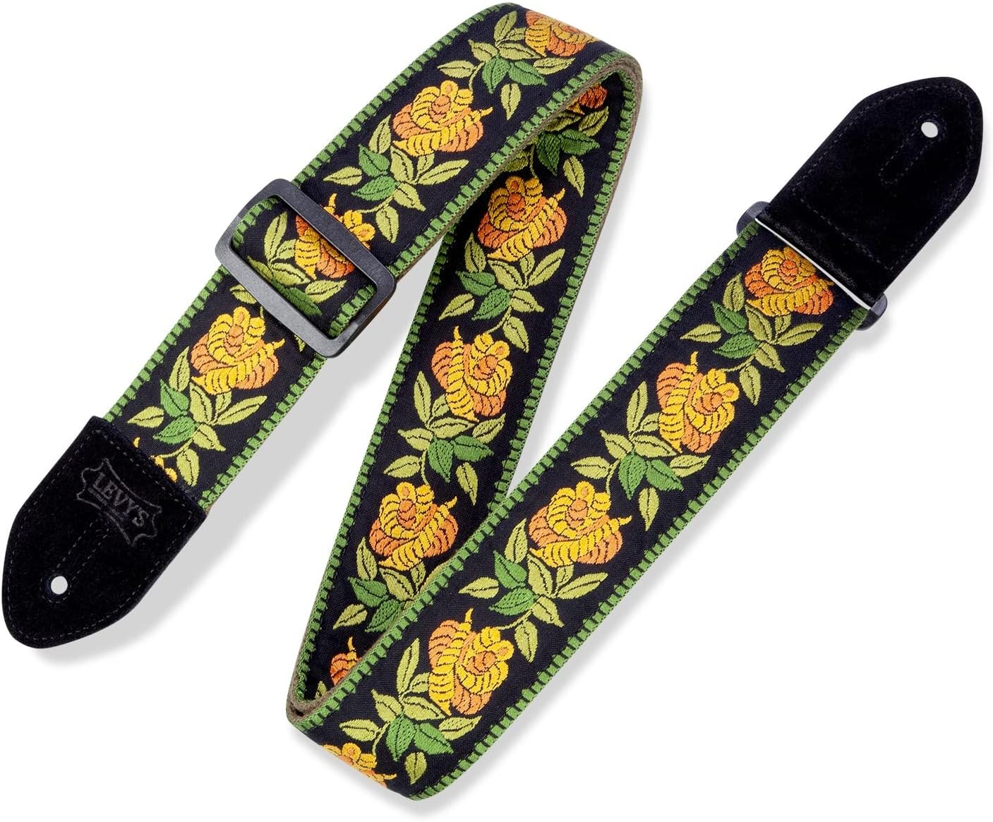 Leathers 2" Fabric Guitar Strap Rosa - Yellow Design, Yellow, Gold, Green, and Black (MC8JQ-004)