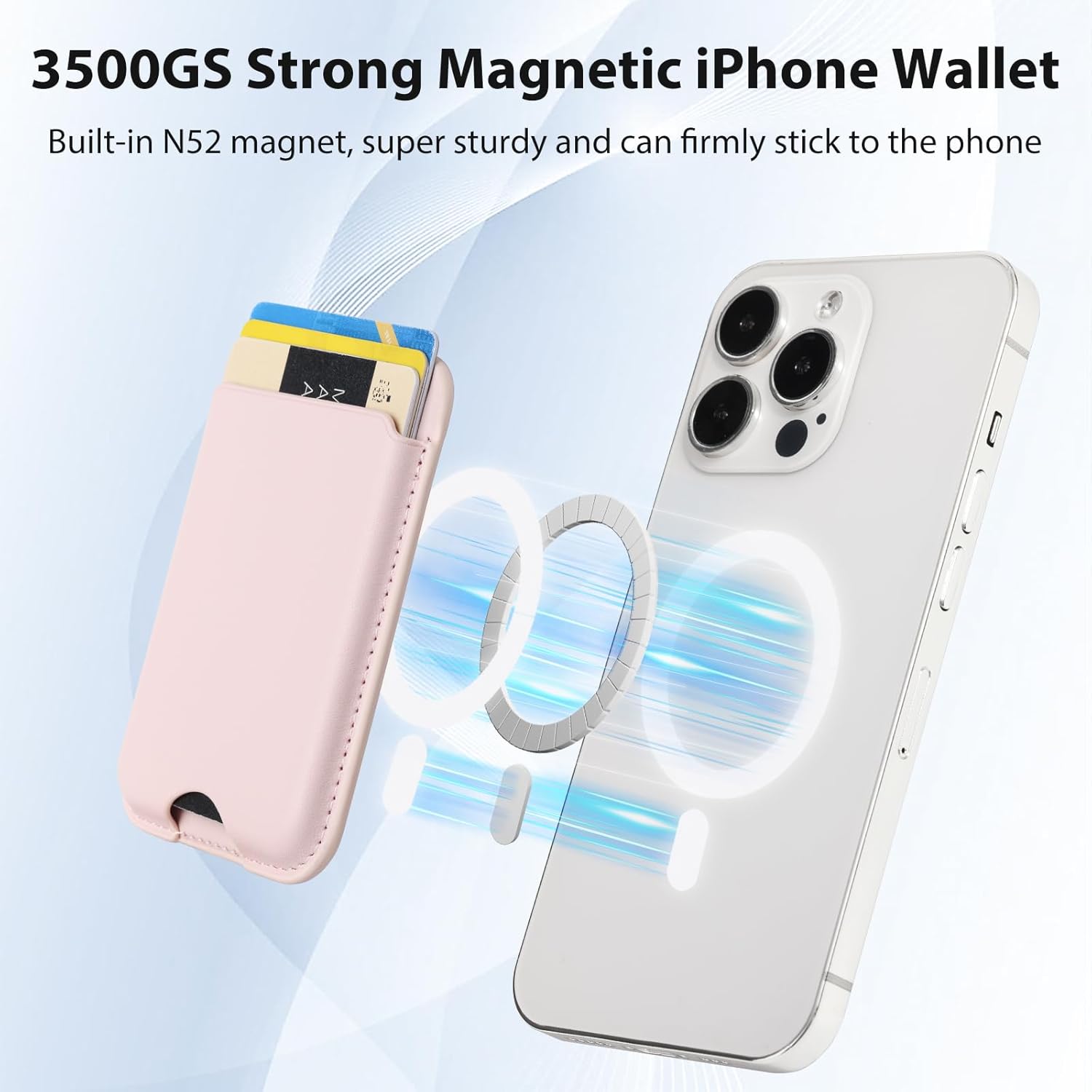 Zemexy Magnetic Wallet Compatible with Apple Magsafe,2Pack Mag Safe Card Holder for iPhone 15/14/13/12 Pro/Max/Plus/Case,Vegan Leather RFID Phone Wallet Fits 4 Cards - White+Pink White,Pink