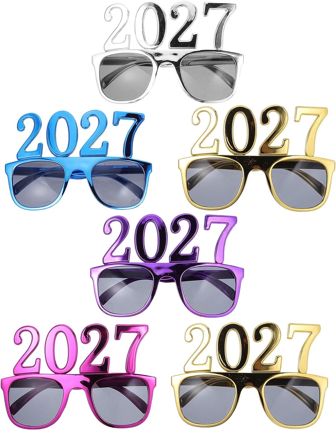BESTYASH 6pcs 2027 New Years Eve Party Glasses Lightweight Plastic Eyewear Unique Number Design Comfortable Photo Booth Props for Adults and Teens