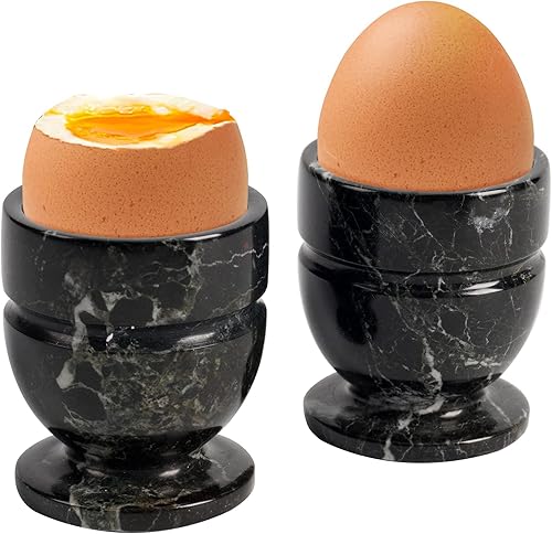RADICALn Juego de 2 tazas de huevo negras hechas a mano para mesa de cocina, utensilios de cocina ideales para almacenamiento de huevos, juego de