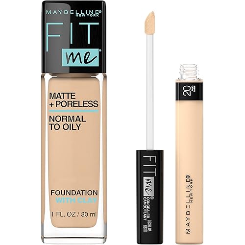 Maybelline Fit Me Matte + Poreless Liquid Foundation + Fit Me Concealer Makeup Bundle, Includes 1 Foundation in Natural Beige and 1 Concealer in Sand