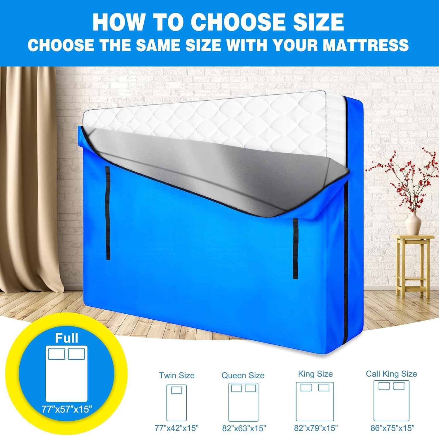 ANALIM Mattress Bags for Moving and Storage, Zippered Mattress Storage Bag with 8 Strong Carrying Handles, Cover Moving Supplies Reusable Mattress Protector (Full)