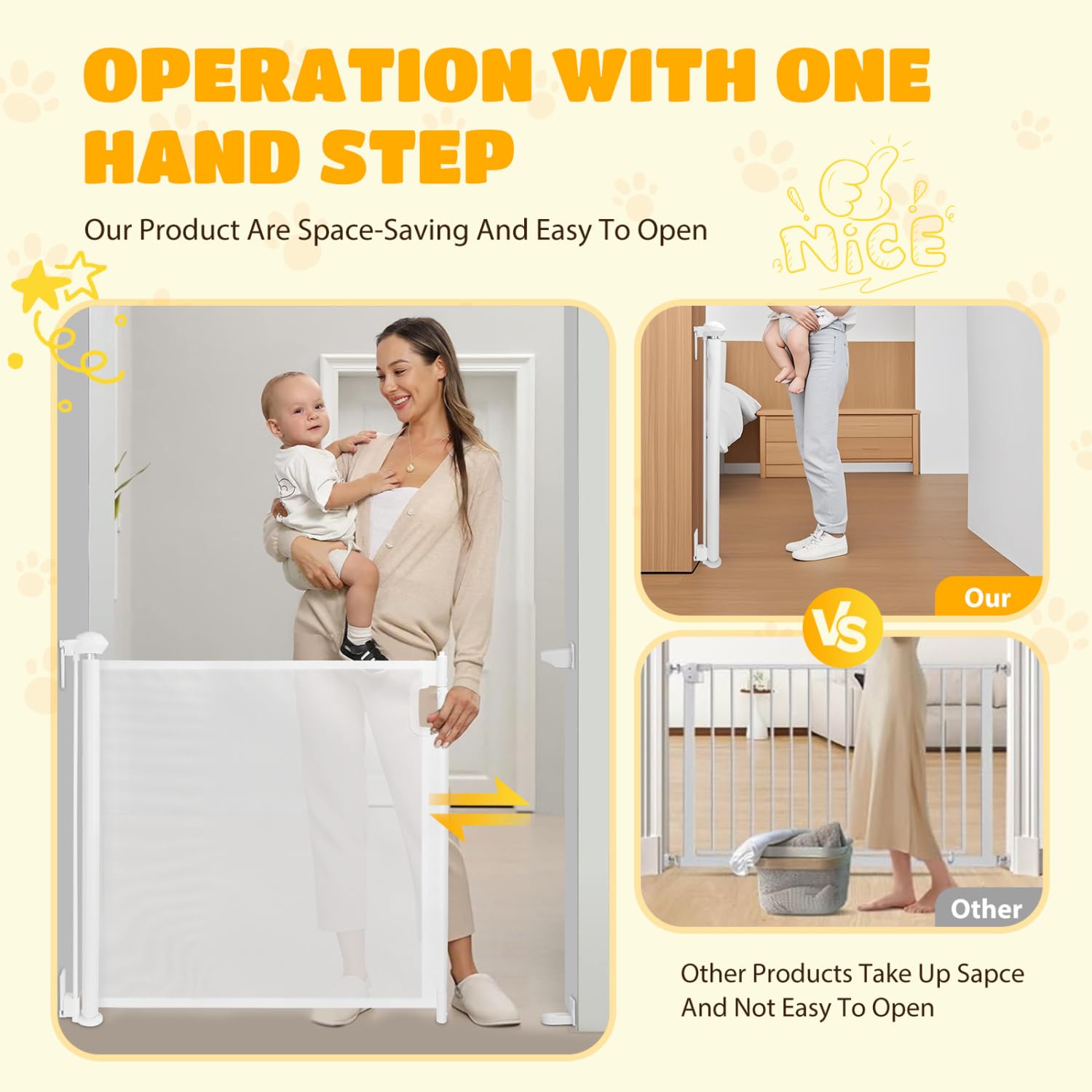 Nobleza - Puerta Seguridad Bebé Extensibles, Barrera Seguridad Nños y Perros 0-180cm, Apertura con Una Mano, Ideal para Escaleras, Puertas, Interior y Exterior, Blanco