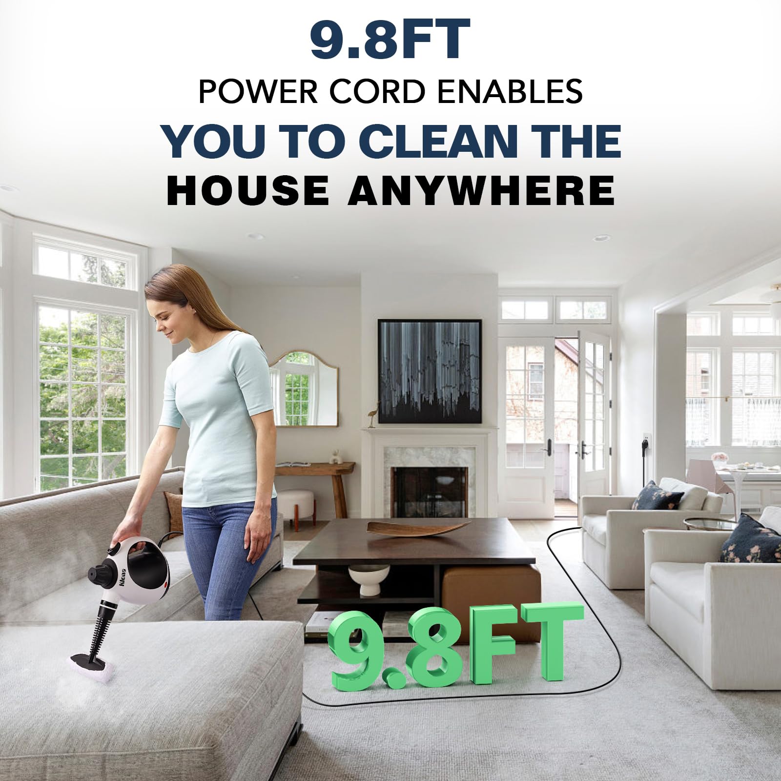 KLONA Handheld Steam Cleaner, Steam Cleaner for Home with 10 Accessory Kit, Multipurpose Portable Upholstery Steamer Cleaning with Safety Lock to Remove Grime, Grease. — view 4