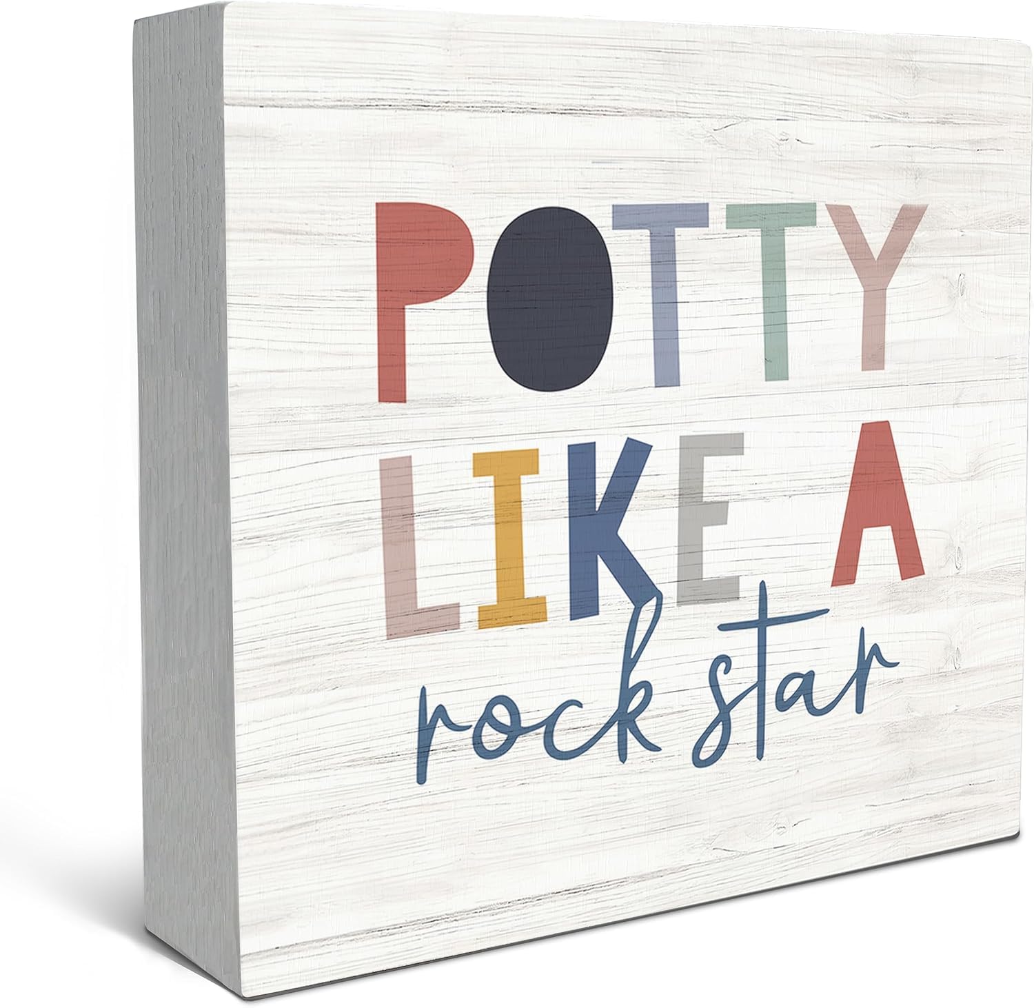 Potty Like a Rock Star Box Sign 7x7 Inch Rustic Bathroom Decor