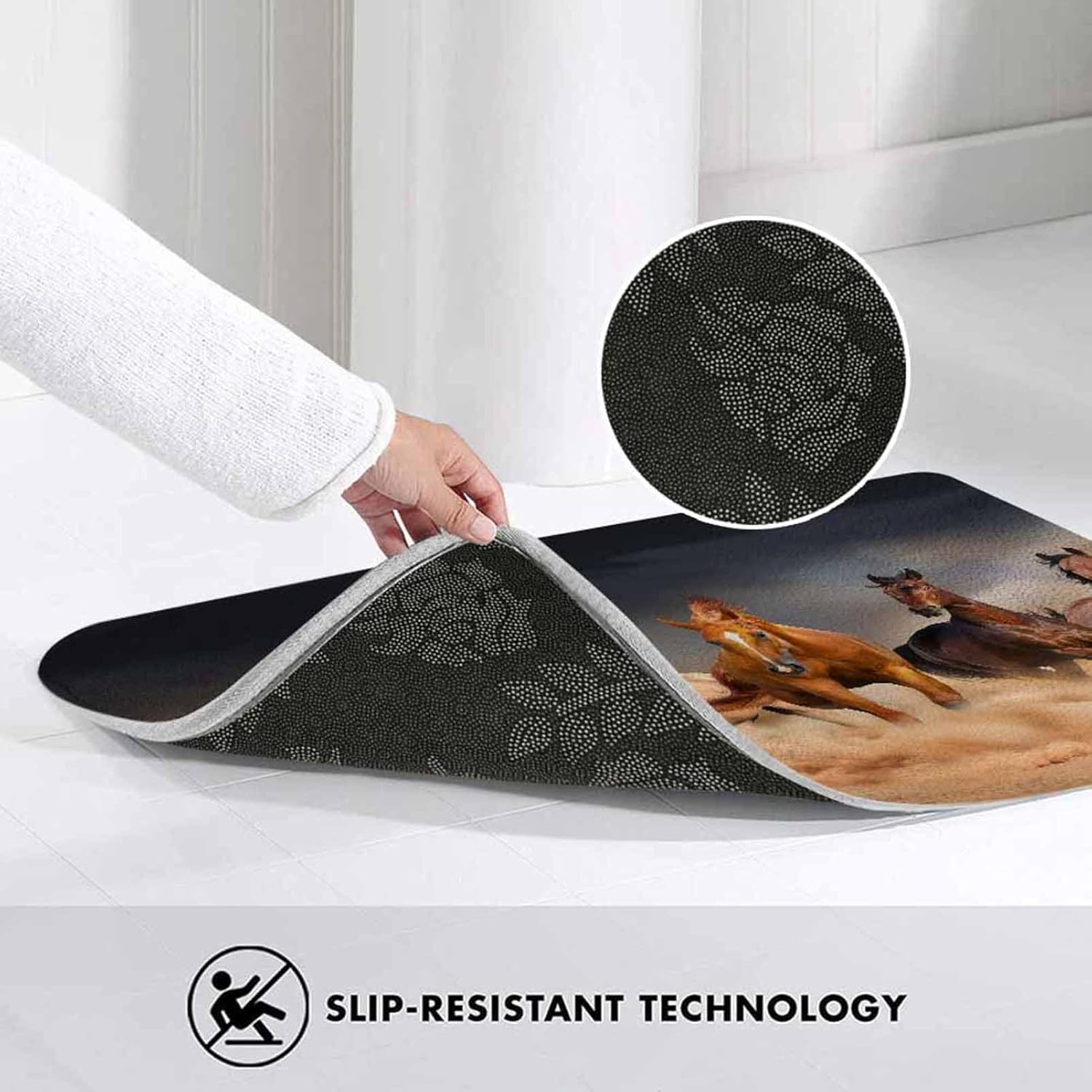 Horse Bath Mat for Bathroom Horse Herd Run in Desert Sand Storm Bath Rugs Door Mat Non Slip Rubber Backed Bathroom Floor Mat for Bathtub Sink Shower 20"X32"