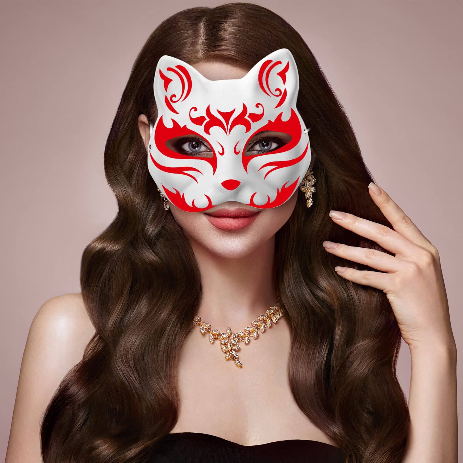Beavorty DIY Fox Cat Mask White Paper Mask Blank Hand Painted Face Animal for Halloween Masquerade Cosplay - Image 2
