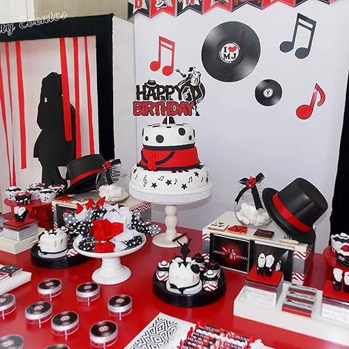 Miniatura 5 de Genial decoración de pastel de cumpleaños con purpurina negra y roja con purpurina bailarina, King of Pop, suministros para fiestas temáticas