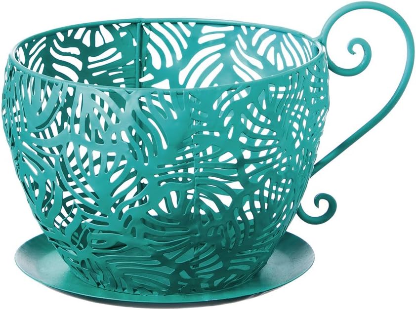 Evergreen Peacock Metal Teacup Planter Patio, Lawn & Garden