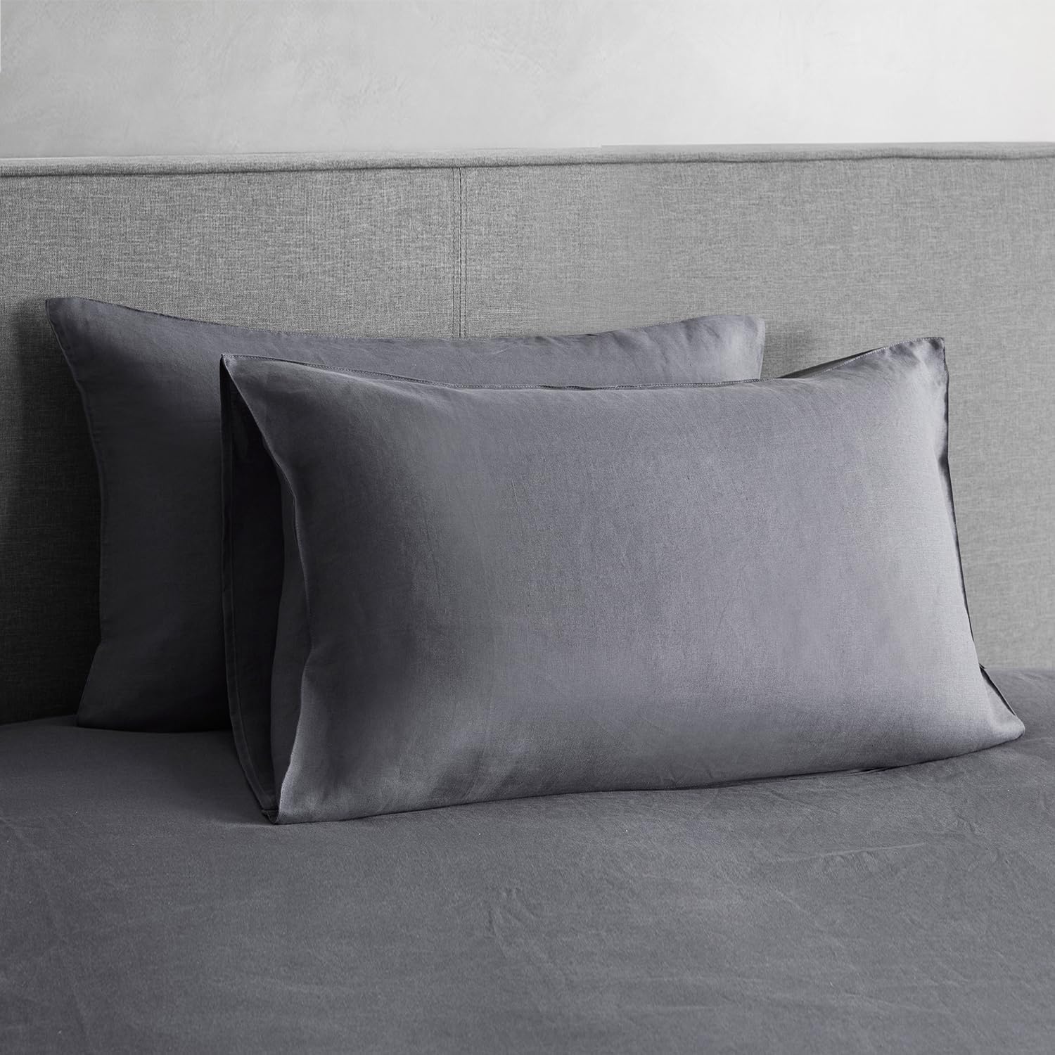 DAPU 100% Linen Pillowcases 20x40 Inches Pillow Cases (Pack of 2) with Envelope Closure, Stone Washed Breathable and Cooling (Dark Gray, King)