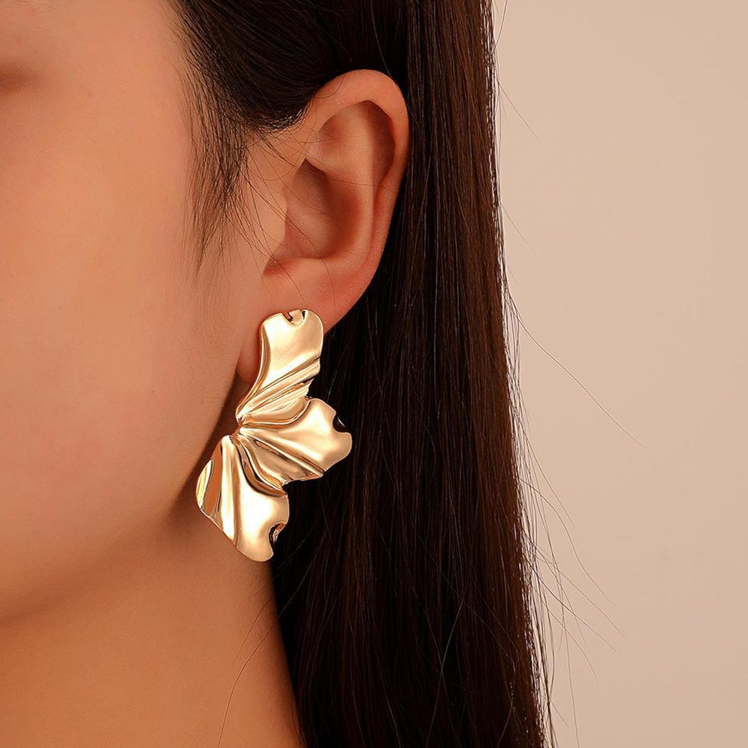 Flower Gold Statement Earrings for Women Geometric Dangle Bohemian Flower Dangling Drop Exaggerated Metal Geometric Earrings for Women - Image 2