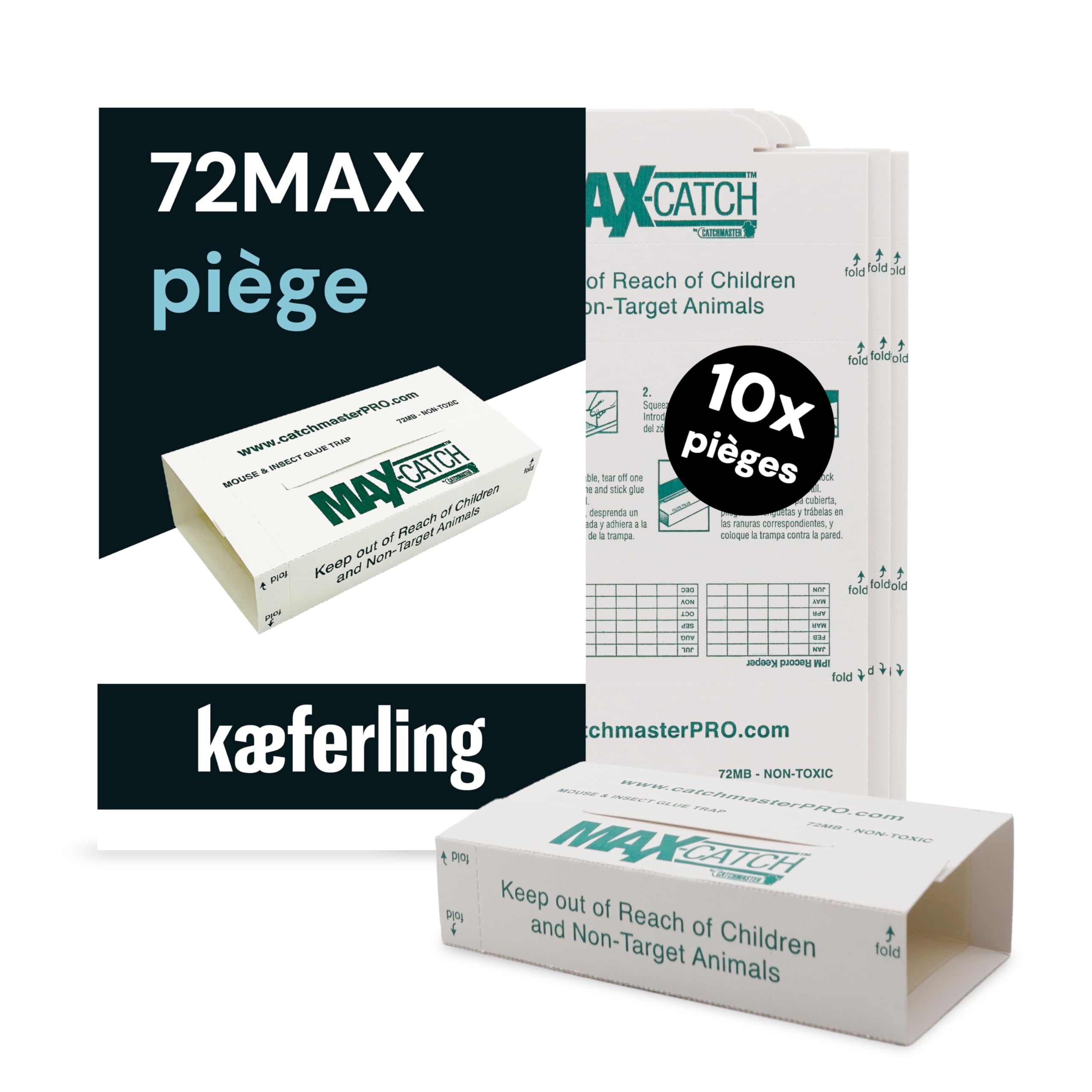 Catchmaster 72MAX Piege à Souris Collantes 10 Pièges XXL avec Appât de Cacahuète - Piège Souris Non-Toxique & Puissant