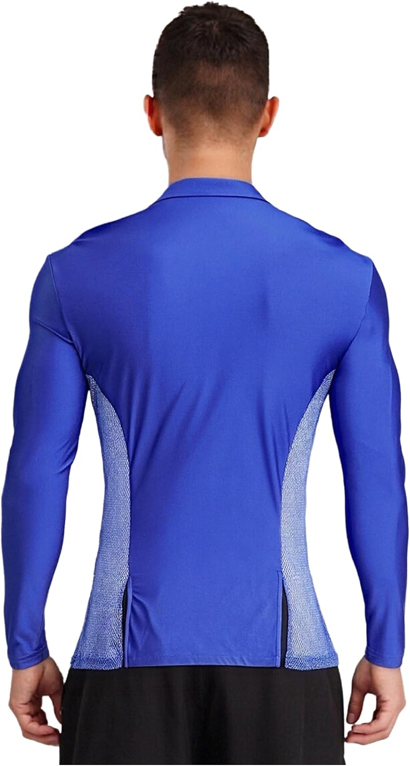 Men Rhinestone Latin Ballet Dance Shirt V Neck Long Sleeve Salsa Cha Cha Tango Ballroom Dance Shirt