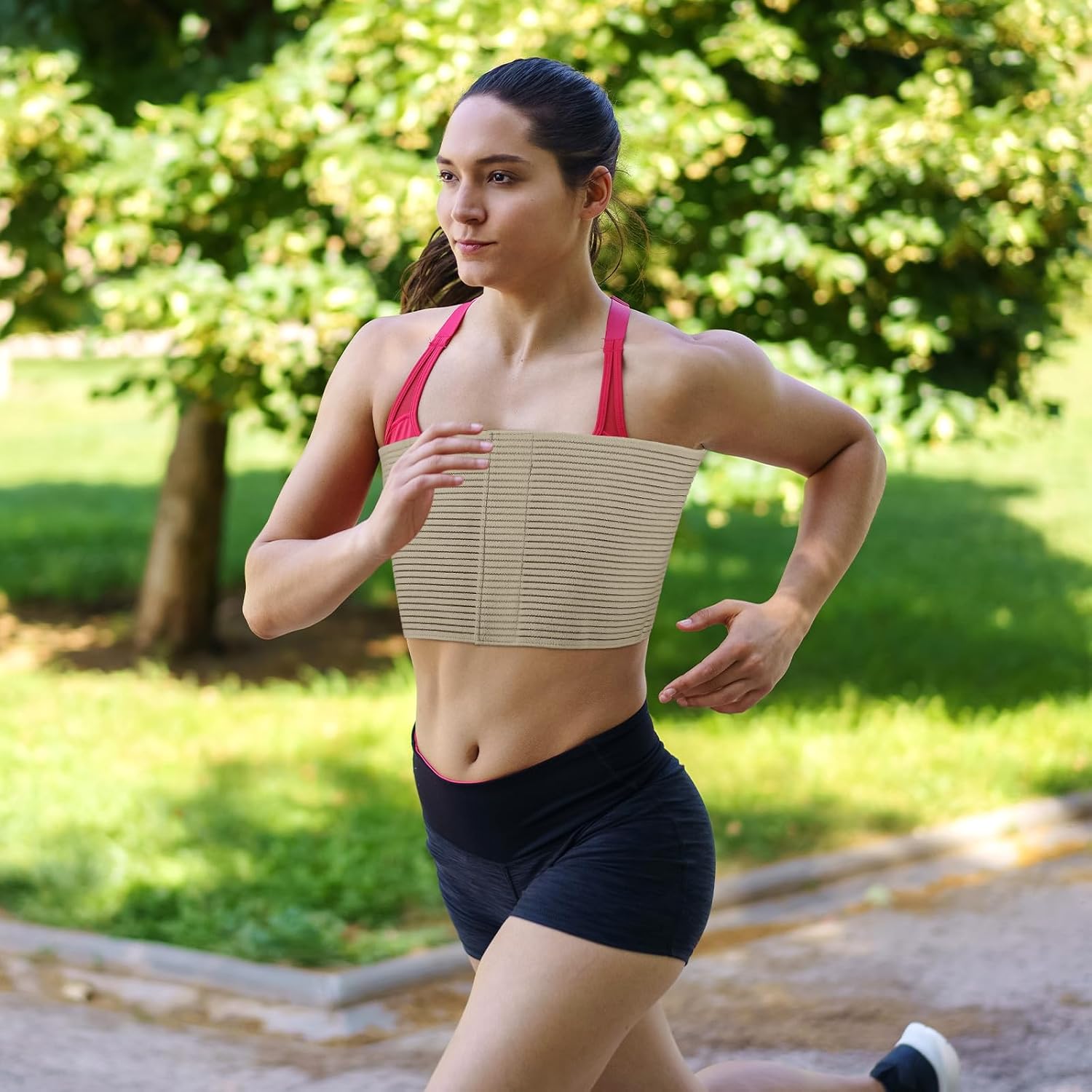 Geiserailie 2 Pcs Chest Compression Wrap Breast Support Band Support Strap Bandage Adjustable Chest Binder for Sports Running for Large Breasted Women Prevent Breast Bounce (Beige,Large)