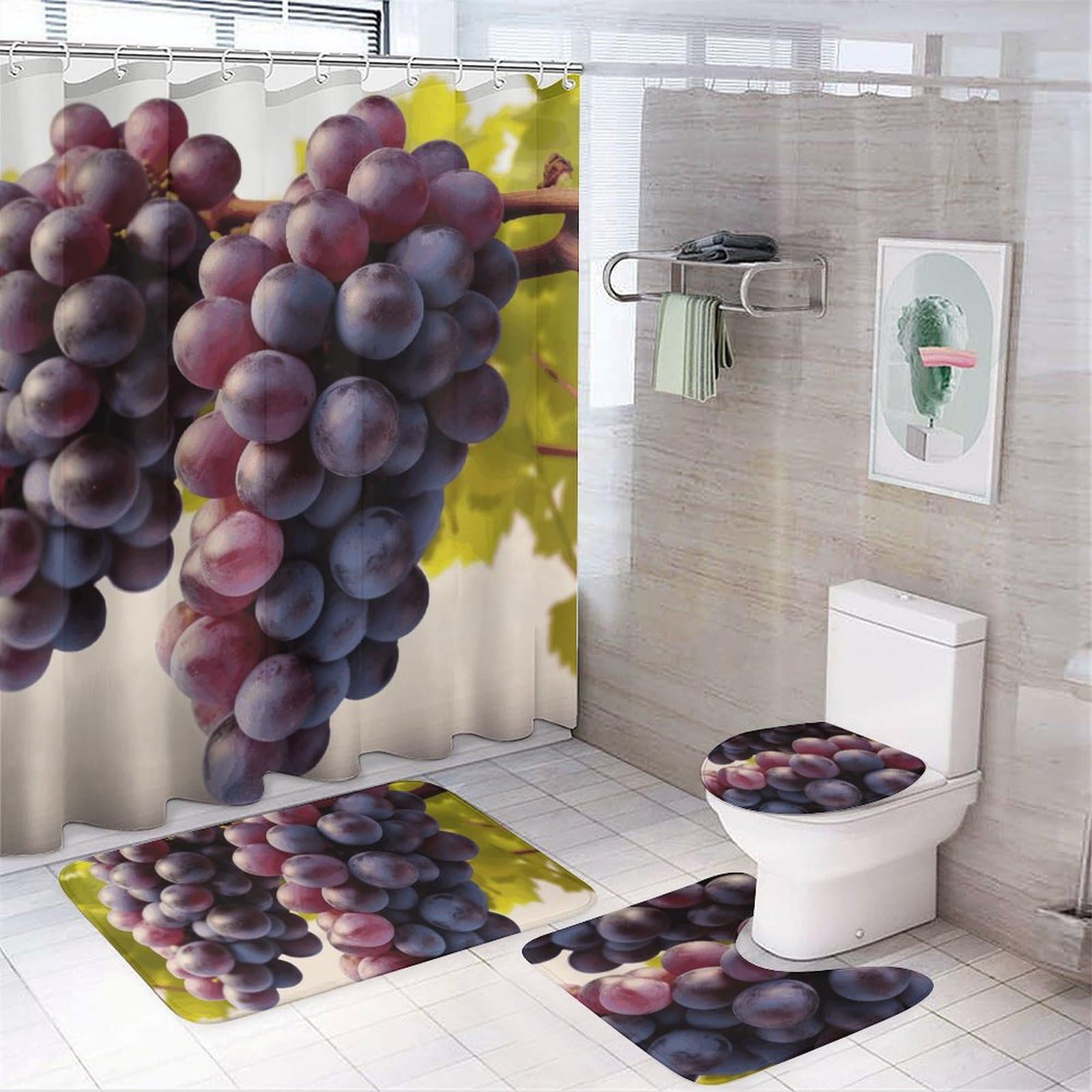 Rideaux de douche lot de 4 avec tapis motif raisins du désert ensemble de bain imperméable