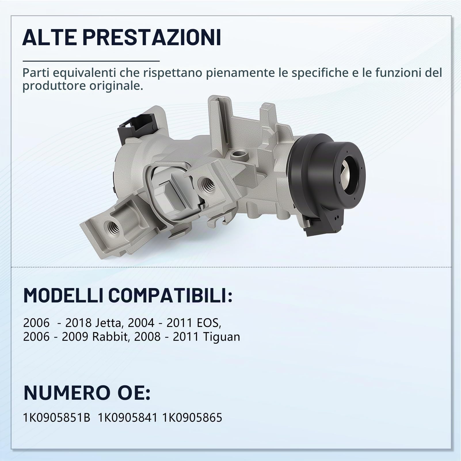 1K0905851B Interruttore di Accensione Bloccasterzo con 2 Telecomando 2 Chiavi per A1 A3 Q3 Golf 5 6 7 Seat Altea Leon Octavia Beetle Caddy 3 Jetta Touran Tiguan Serratura Accensione 1K0905841