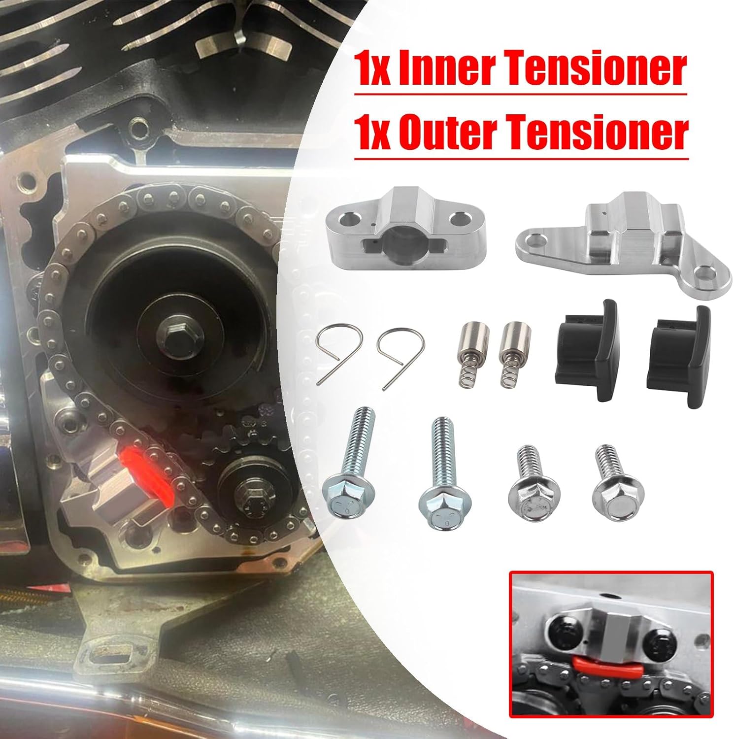 Hydraulic Cam Chain Tensioner Kit Adjuster Assembly Inner Outer Tensioner Compatible with Harley Twin Cam Road King Glide Electra Glide Street Glide 2007-2017 (Silver+Black)