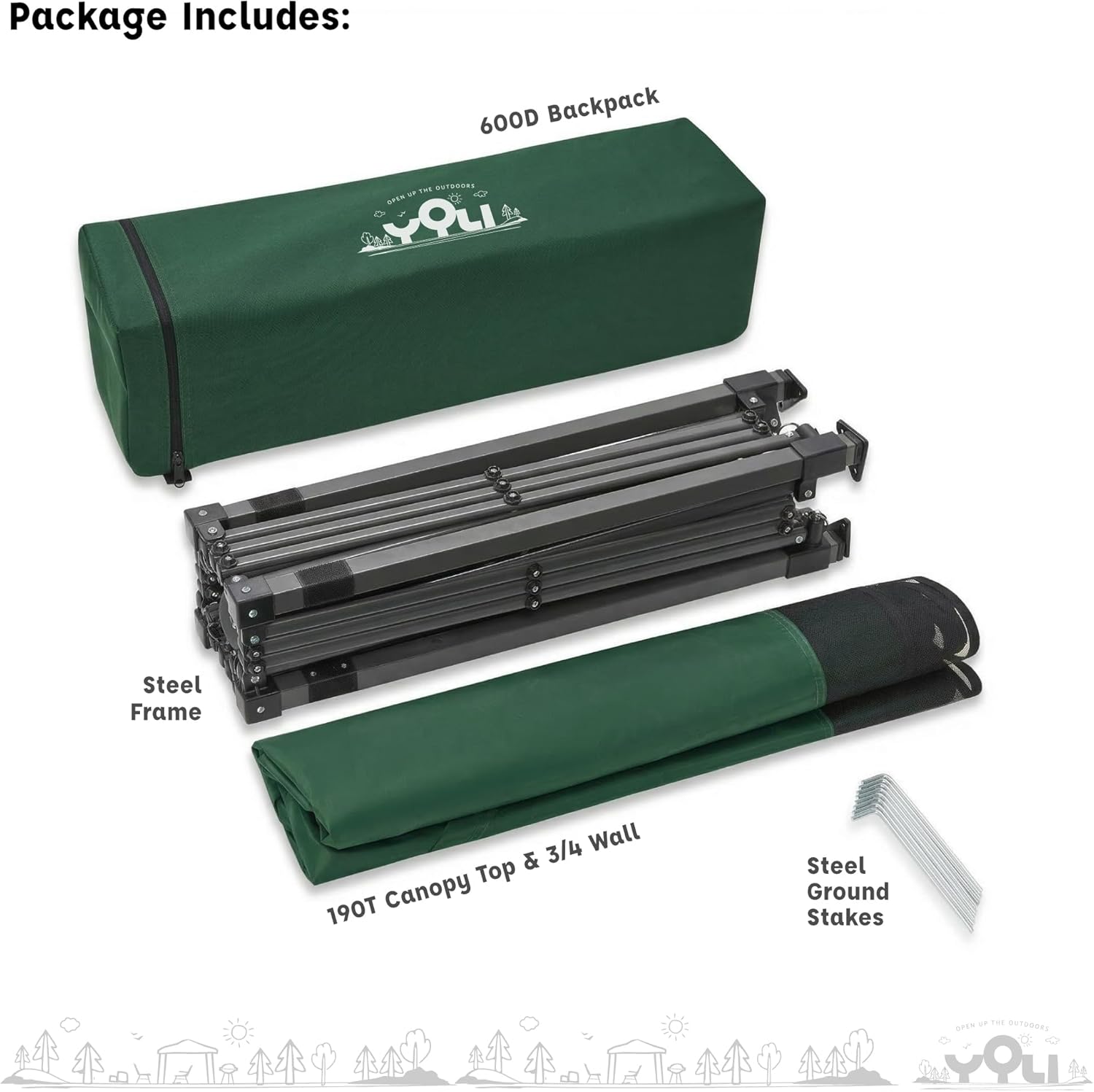 YOLI Go!Shade 36 Instant Pop-Up Canopy, 7x7 Lightweight Backpack Shelter with Attached Wall & UV Protective Top - Deep Forest Green