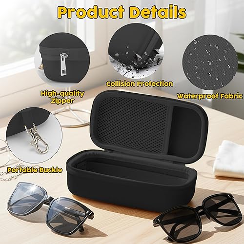 Miniatura 4 de Estuche doble para lentes, funda rígida para gafas, organizador de lentes de sol de viaje con ranura ajustable y clip para hombres y mujeres