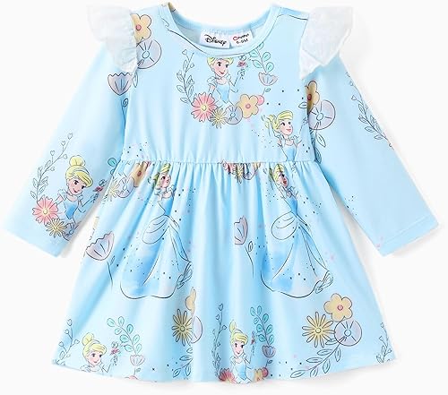 Disney - Vestido de princesa de Frozen, Elsa, Minnie, Mickey, Stitch, con mangas con volantes, acampanado, manga larga, ropa para niños, de bebé a