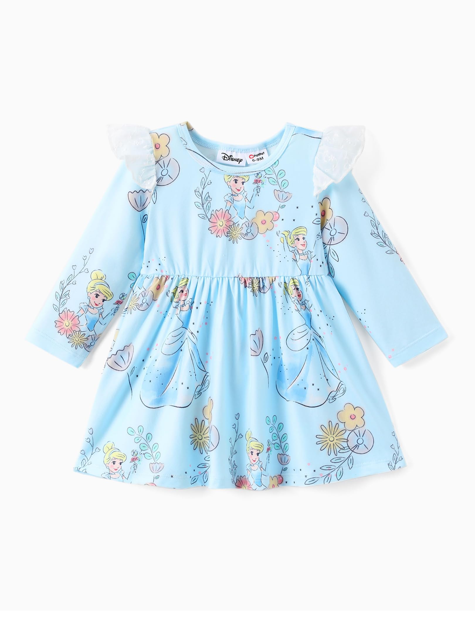 Disney Princess Frozen Elsa Minnie Mickey Stitch Ruffle Sleeve Dress A Line Long Sleeve Kids Clothes Baby to Toddler