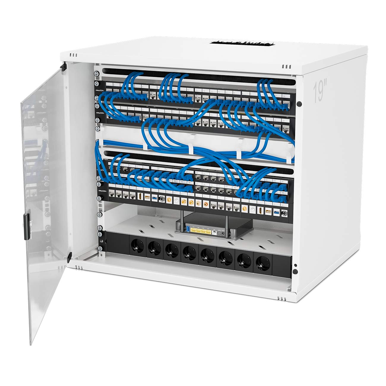 deleyCON 24 Port Patchpanel Patchfeld Modular für Keystone Module 1 HE 19" Zoll Rackeinbau Kompatibel CAT5 CAT6 CAT7 CAT8 LAN Netzwerk Verlegekabel Schwarz